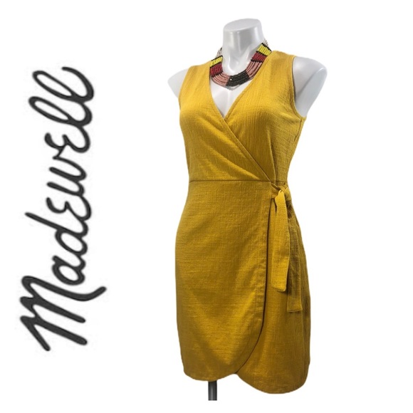 Madewell Dresses & Skirts - Madewell Mustard Faux Wrap Textured Dress
